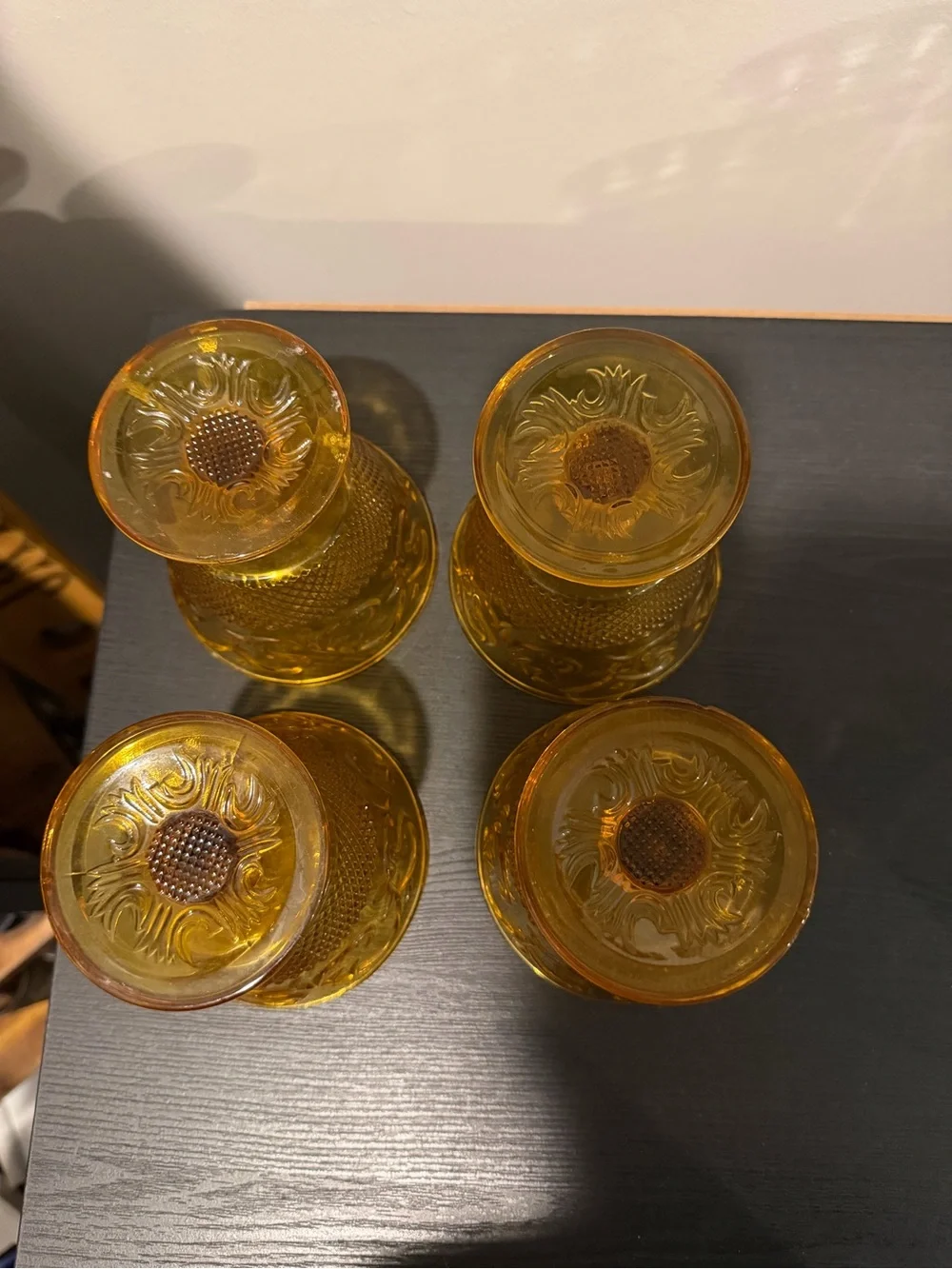 Amber Pressed Glass Goblets - Set of 4